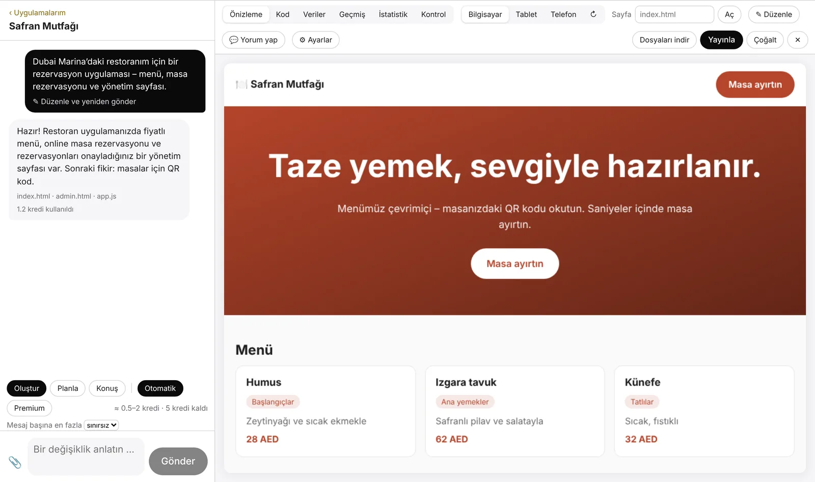 Uygulamanızı tarif edin. Yapay zekâ inşa etsin.